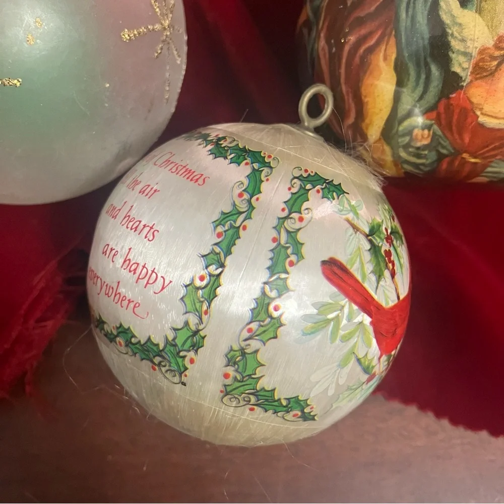 Lot of 3 Vintage / Modern Christmas Ball Ornaments Satin, Glass, 1992 Patricia